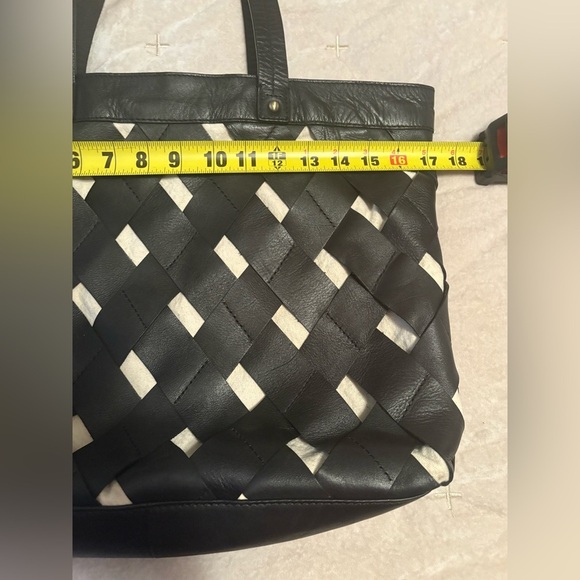 Black Leather and Canvas Woven Tote Bag Medium Career Classic Capsule - Picture 5 of 9